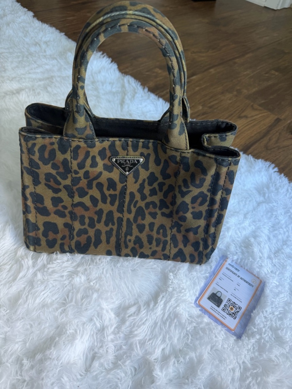 Prada Leopard Canvas Small Tote